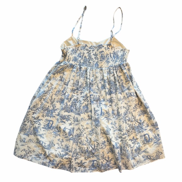 TCEC Blue Toile Sundress Empire Waist Smocked Back Size M Cottagecore - Picture 7 of 13
